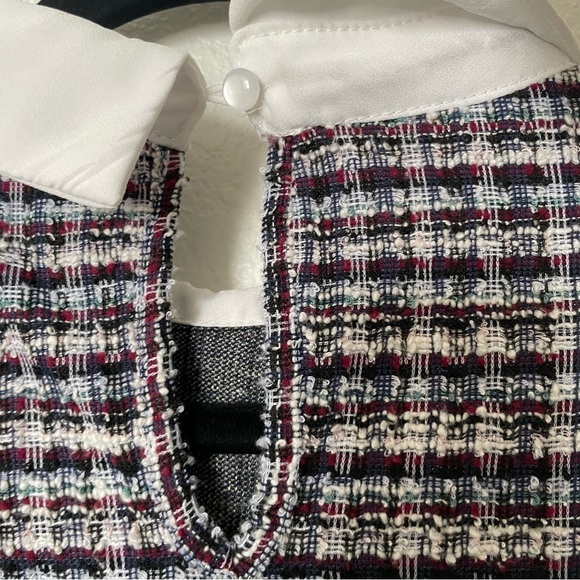 Misia woman’s faux 2 in one tweed blouse top M petter pan collar preppy feminine - Picture 11 of 13